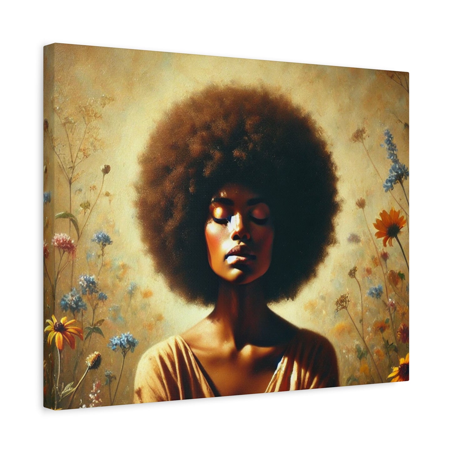 Canvas Painting - African American Woman in Wildflowers