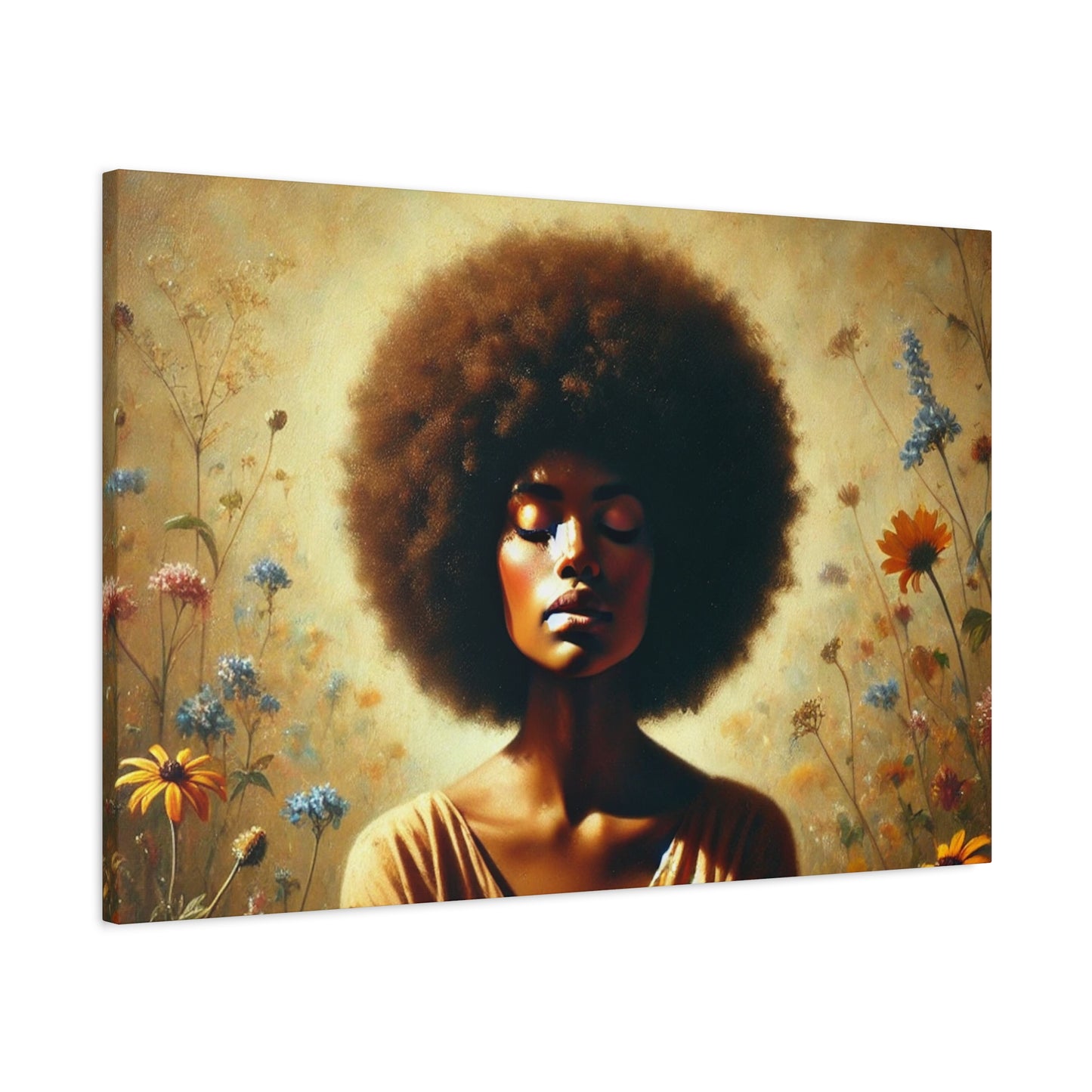 Canvas Painting - African American Woman in Wildflowers