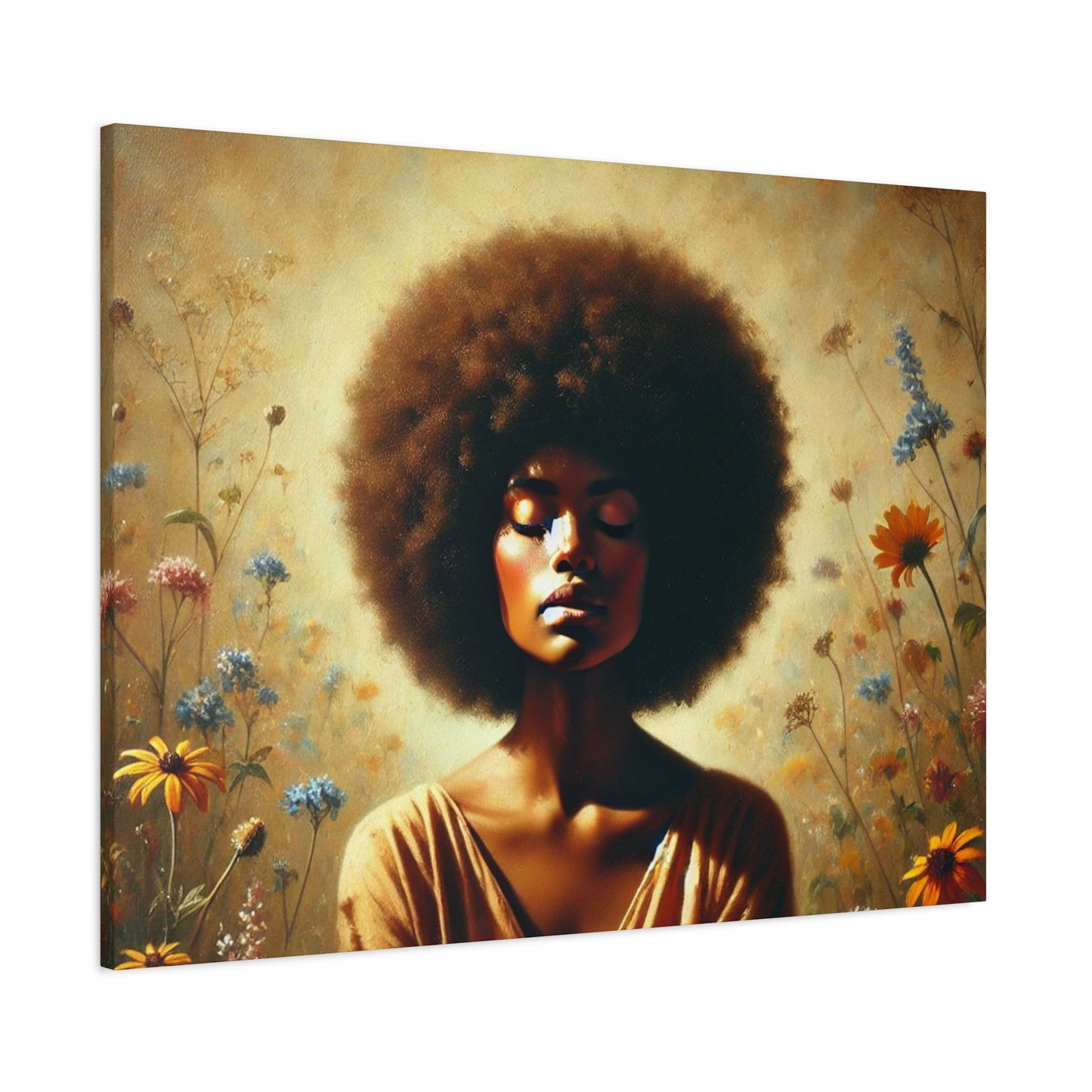 Canvas Painting - African American Woman in Wildflowers