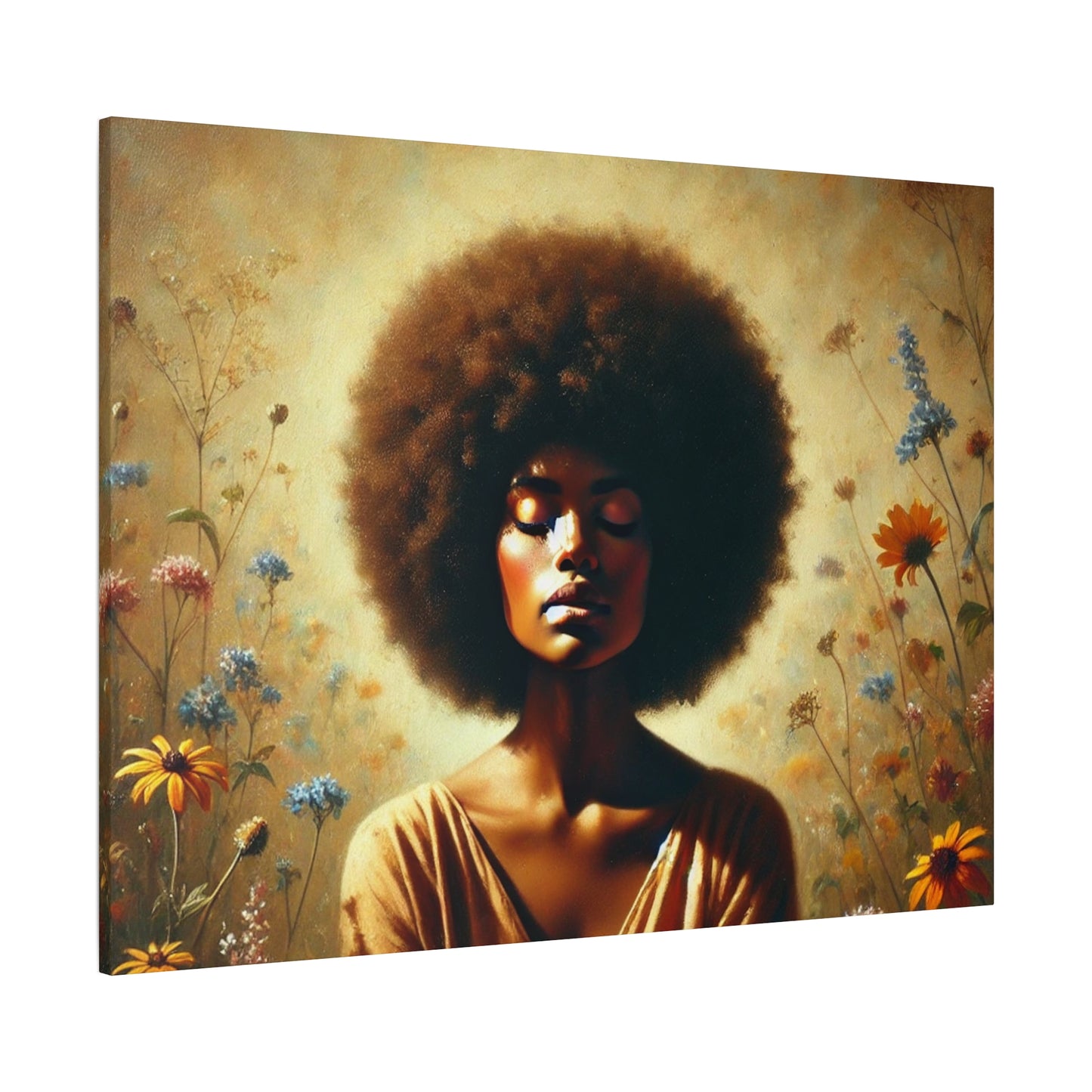 Canvas Painting - African American Woman in Wildflowers