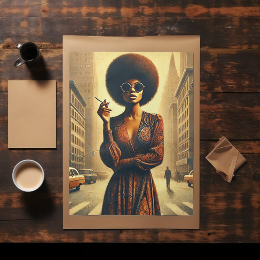 Vintage City Afro Digital Art Print -Download